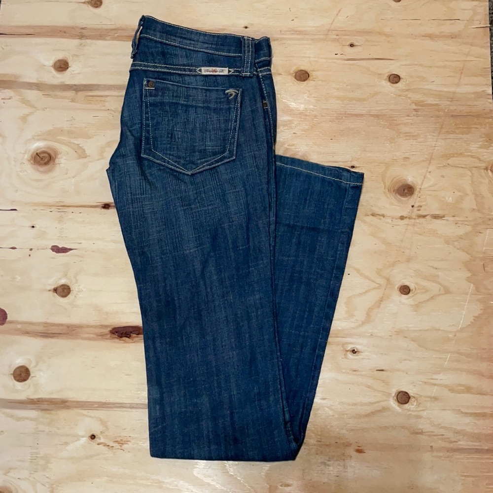 Frankie B. Low Rise Darker Wash Straight Leg Jean